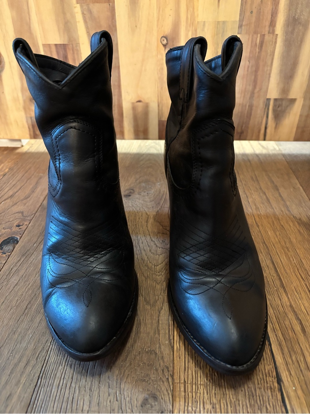 Frye Billy Short Black Leather Western Pull On Boots Size 9